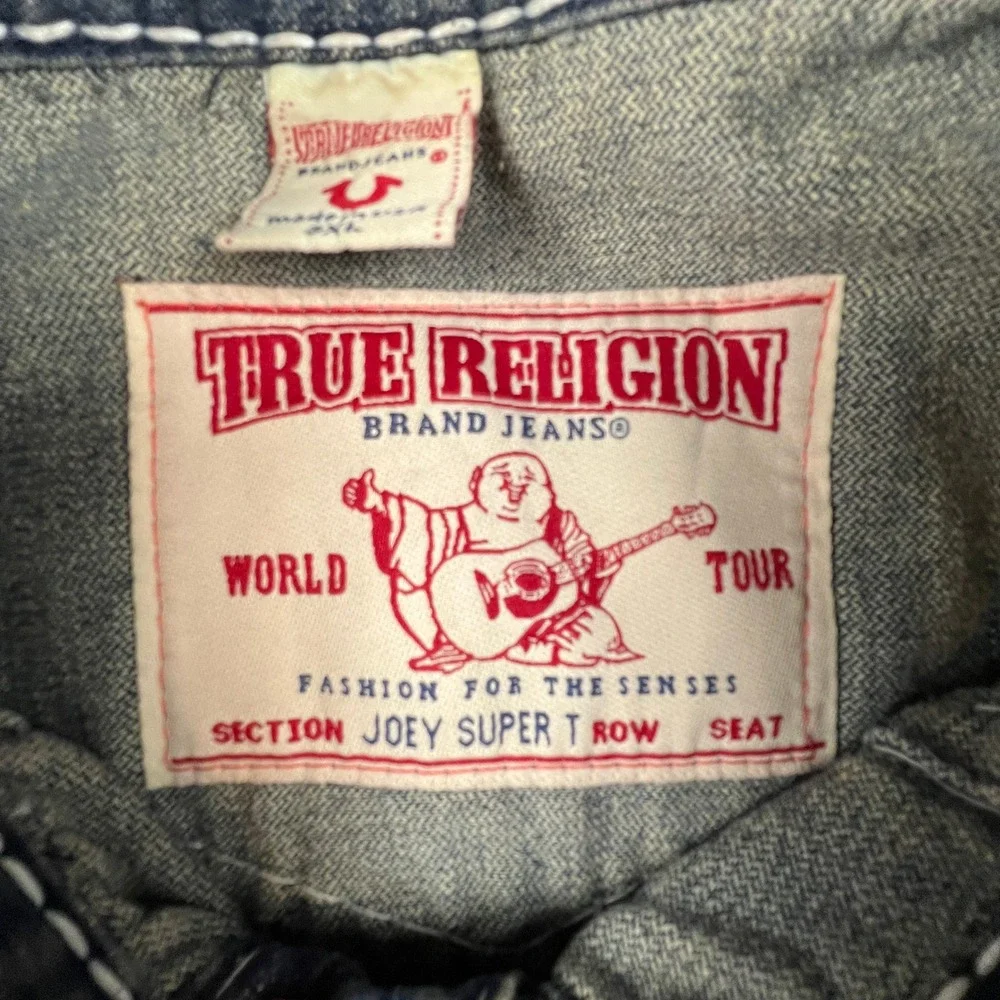 True Religion Denim Jacket Mens 3XL Blue‎ Joey Super T Big Stitch Western Y2K
